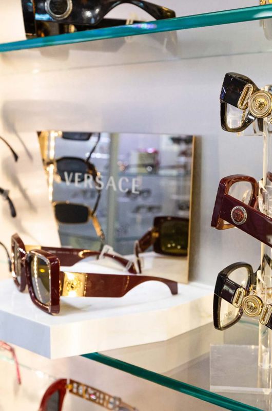Shelf with designer eyeglasses